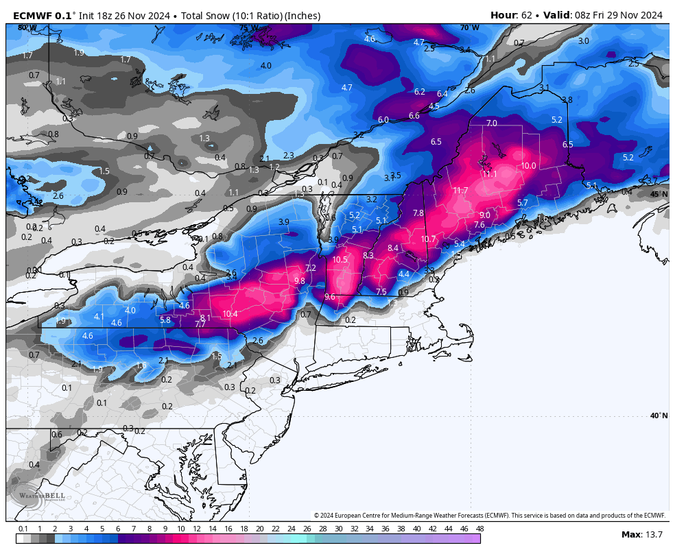 Snow over Northern New England