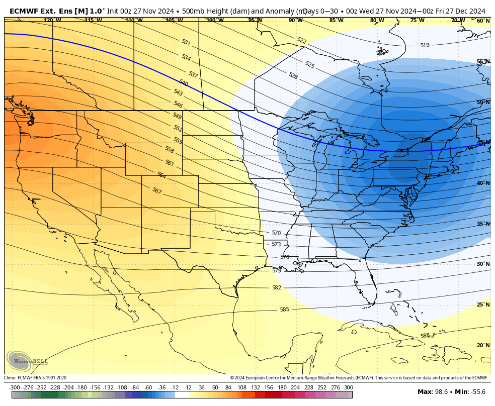 Pattern through the end of December - Note the Eastern Trough