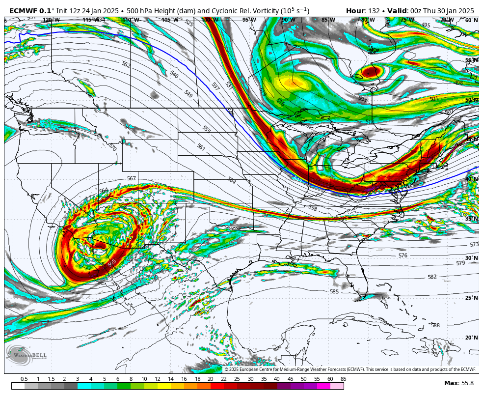 Another example of a cutoff piece of energy over the Baja Peninsula next week, while a shot of cold air enters the Northeast.  
