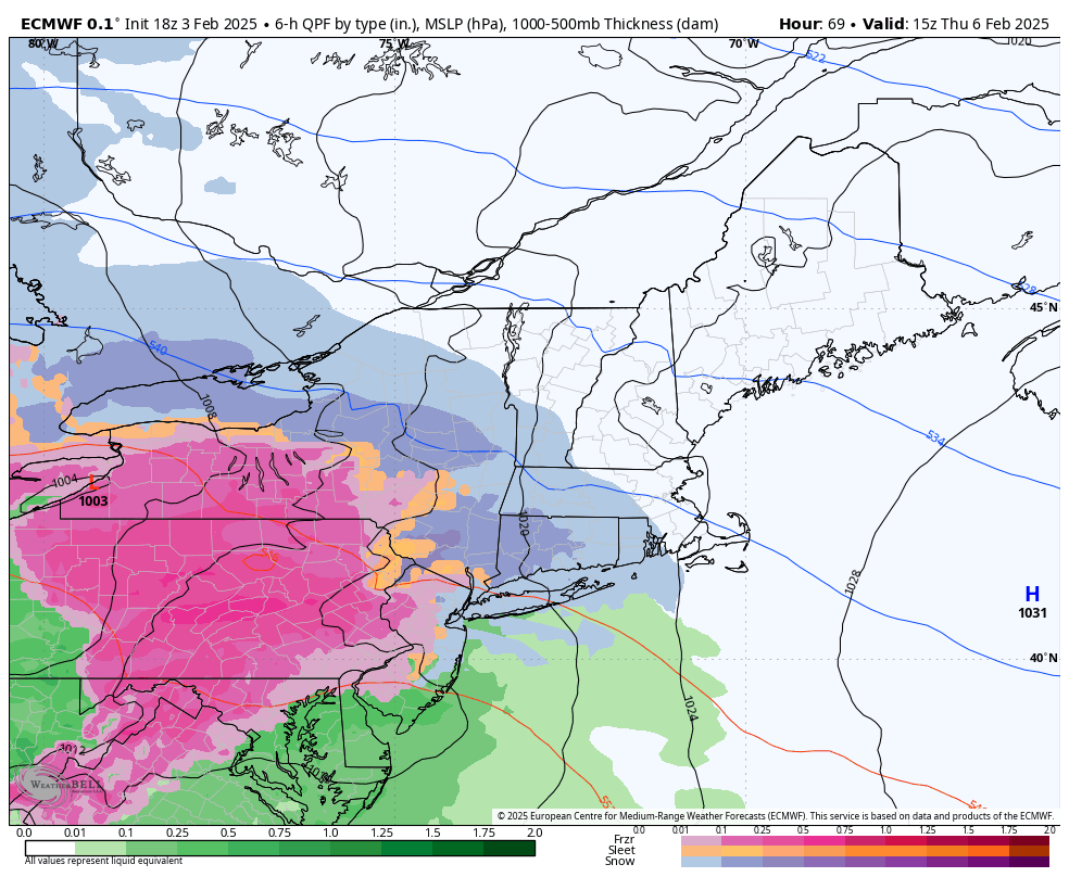 European model showing snow breaking out Thursday morning. 10AM shown.