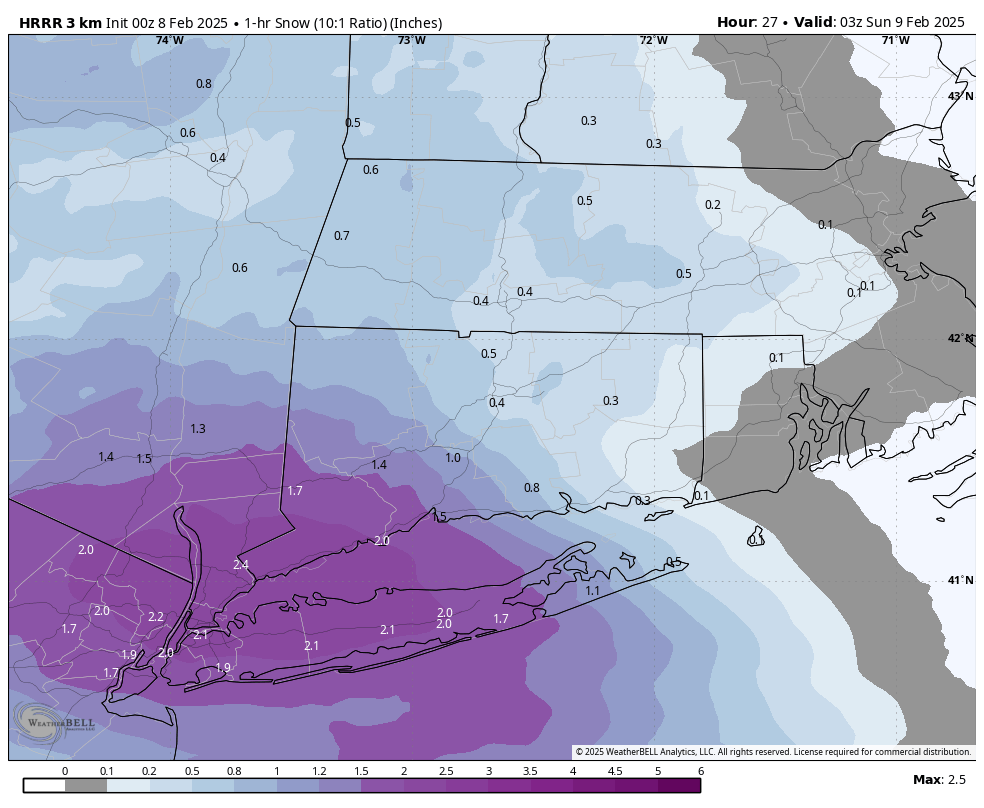 HRRR Snow Rates at 10PM