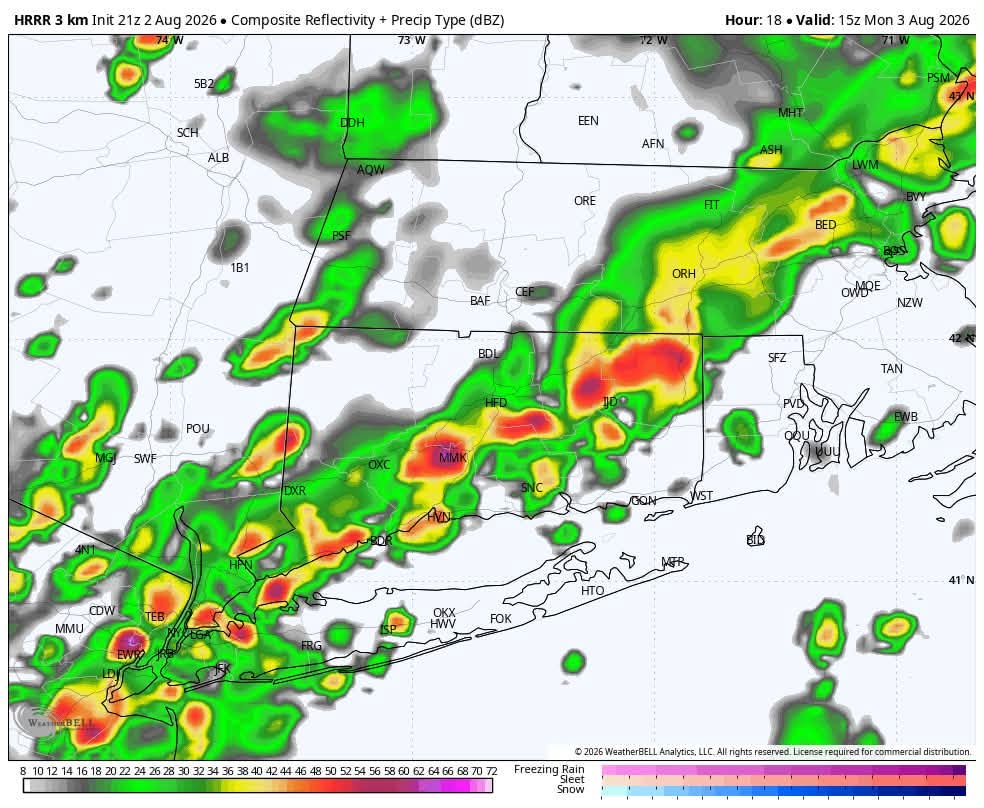 HRRR Future Radar: Heavy rain Monday morning - 11AM shown